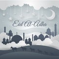 Modern Paper Art Islamic Eid Al-Adha Card Illustration