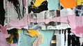 Modern paper art photo collage, with pastel pink and blue colors, ripped black and white newspapers. trendy, contemporary art. Royalty Free Stock Photo