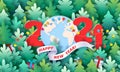 Modern paper cut banner with Earth globe and 2021 numbers
