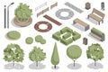 Modern park isometric elements constructor mega set. Vector illustration Royalty Free Stock Photo