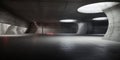 Modern parking background, interior of underground concrete hall. Futuristic minimalist design of empty basement room. Concept of