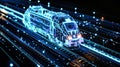 A modern passenger train moves through a tunnel filled with mesmerizing blue lights, creating a surreal and enchanting atmosphere Royalty Free Stock Photo