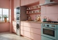 A modern pastel colored apartment kitchen interior