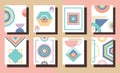 Modern pastel colorful abstract and geometrical vertical rectangle frames and backgrounds set on pink
