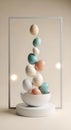 Modern Pastel Easter Eggs Stacked Balance Abstract Design Beige Background Royalty Free Stock Photo