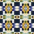 Modern patchwork grid pattern with fabric effect design. Seamless contemporary quilt inspired textile print repeat for