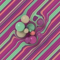 Modern pattern with colorful group balls on a striped surface. 3d rendering digital illustration