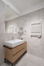 Modern, patterned tiles in bathroom