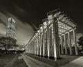 Modern pavilion and skyscraper in Hong Kong city at night Royalty Free Stock Photo