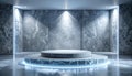 Modern Pedestal Stage With Ice Texture Illuminated By Spotlight In Concrete Room Royalty Free Stock Photo