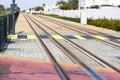 Modern pedestrian crosswalk on tram track in Dubai, UAE Royalty Free Stock Photo