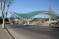 Modern pedestrian futuristic Bridge of Peace over Kura ,Tbilisi Royalty Free Stock Photo