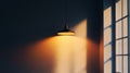 Modern pendant lamp casting warm light on wall in minimalistic room with window shadows. Interior design and lighting Royalty Free Stock Photo