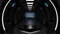 Pentagon podium in spaceship or space station interior, Sci Fi tunnel, stage for product presentation, 3D rendering Royalty Free Stock Photo