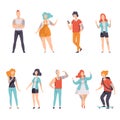 Modern People with Tattoos Set, Men and Women with Tattoos on Different Parts of Body Vector Illustration