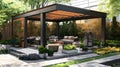 Modern Pergola Sketch With Aluminum Supports Wooden Purlins Over Patio Art Vibrant Painting Royalty Free Stock Photo