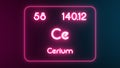 Modern periodic table Cerium element neon text Illustration Royalty Free Stock Photo