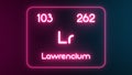 Modern periodic table Lawrencium element neon text Illustration Royalty Free Stock Photo