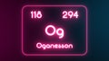 Modern periodic table Oganesson element neon text Illustration