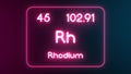 Modern periodic table Rhodium element neon text Illustration