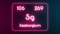 Modern periodic table Seaborgium element neon text Illustration Royalty Free Stock Photo