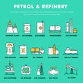 Modern petrol industry thin block line flat color icons and comp