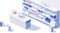Modern Pharmacy Interior Design Featuring Shelves and Counters Royalty Free Stock Photo