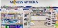 Modern pharmacy shop interior with medicines vitamins supplement