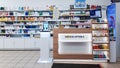 Modern pharmacy shop interior with medicines vitamins supplement