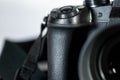 Modern photography camera shutter button close up macro shot