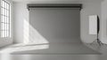 Modern Photography Studio with Seamless Grey Backdrop and Natural Light Royalty Free Stock Photo