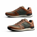 Modern Photorealistic Brown And Green Sneakers With Sharp Contrast