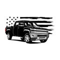 Modern pickup truck vector illustration. SUV 4x4 offroad wehicle. Pickup truck with america flag inspiration vector. Royalty Free Stock Photo