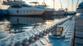 Modern pier for luxury yacht in marina Royalty Free Stock Photo