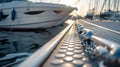 Modern pier for luxury yacht in marina Royalty Free Stock Photo