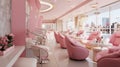 Modern pink beauty salon interior, luxury bright nail service shop. Trendy manicure studio design, clean empty cosmetic store.