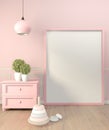 Mock up Modern Pink chidren room interior minimal design. 3D rendering