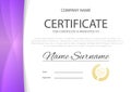 Modern pink or purple violet color certificate or diploma A4 horisontal template design vector illustration mock-up. EPS Royalty Free Stock Photo