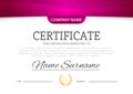 Modern pink or purple violet color certificate or diploma A4 horisontal template design vector illustration mock-up. EPS