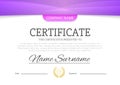 Modern pink or purple violet color certificate or diploma A4 horisontal template design vector illustration mock-up. EPS