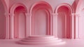 Modern pink room with arches and staircase