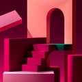 Pink Showcase With Abstract Colorful Figures. Empty Space. Copy Space. Abstract Pattern. 3d rendering Royalty Free Stock Photo