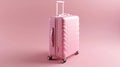 modern pink suitcase on wheels close-up on pink background travelling concept copy space generative AI