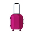 Modern pink travel suitcase. Flat vector icon. Isolated object on white background