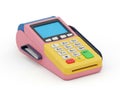 Modern pink and yellow credit card terminal with touchscreen and keypad Royalty Free Stock Photo