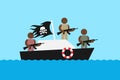 Modern piracy - armed pirates with machine gun are on motorboat.