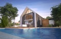 Modern pitched roof villa with pool Royalty Free Stock Photo