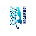 Modern pixel rocket logo vector. robotic logo design