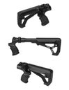 Modern plastic folding buttstock with a weapon handle. Replaceable part of the gun. Isolate on a white back Royalty Free Stock Photo