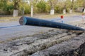 Modern plastic pipe, communications repair with selective focus. Replacement of water supply pipes. Background